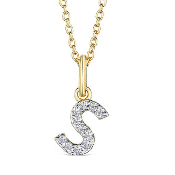 Love Letter Initial S Lab Diamond Necklace set in 18K Gold Vermeil